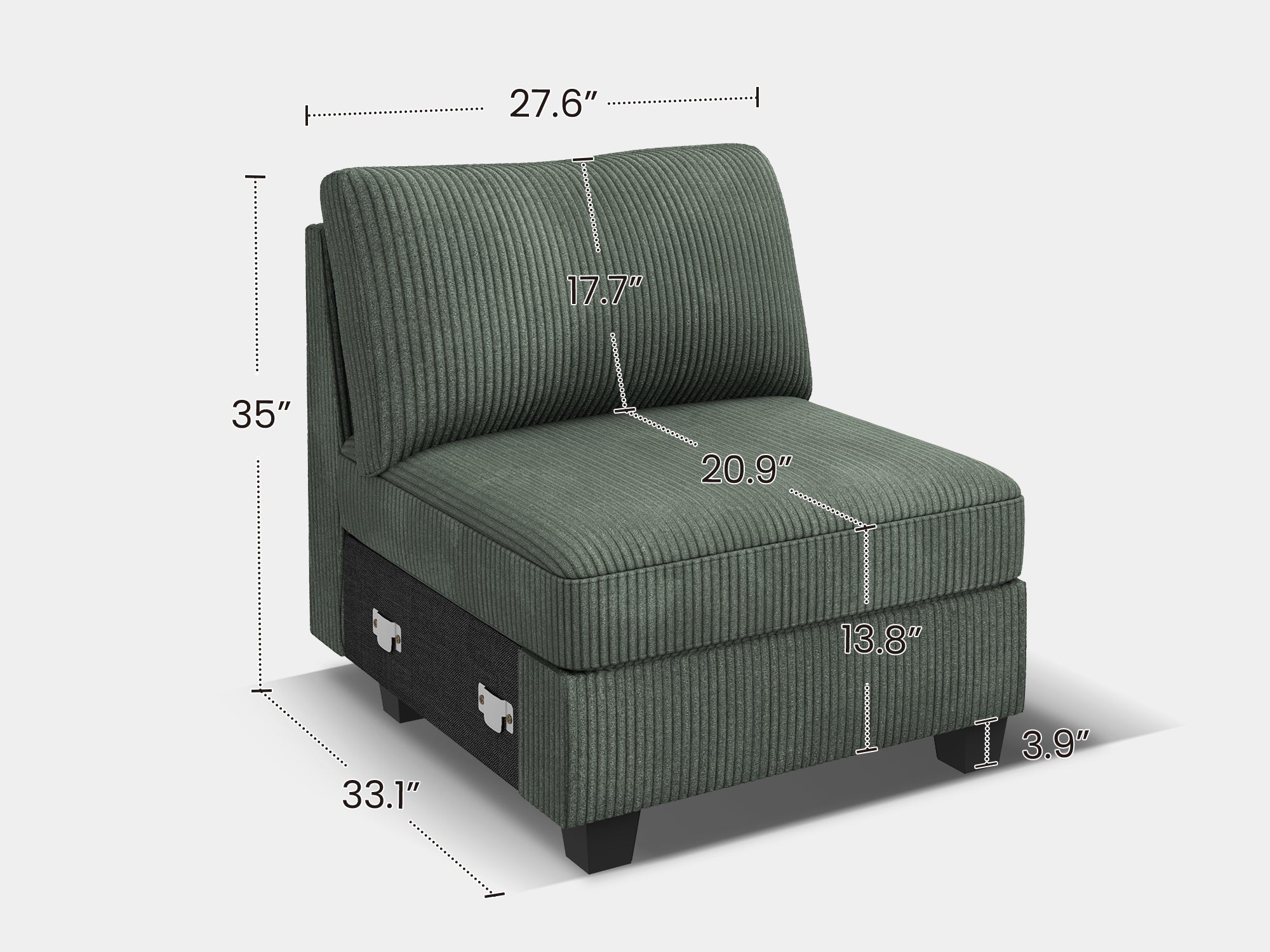 HONBAY 1 Piece Corduroy Modular Sectional Seat