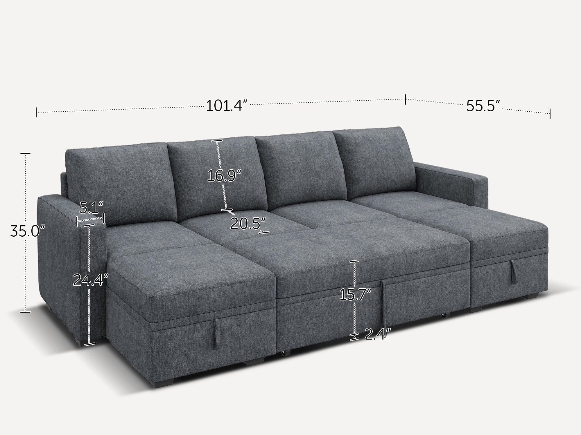 HONBAY Sleep Modular Sofa 6-Seat Sofa Bed with 4-Storage Space #Color_Bluish Grey