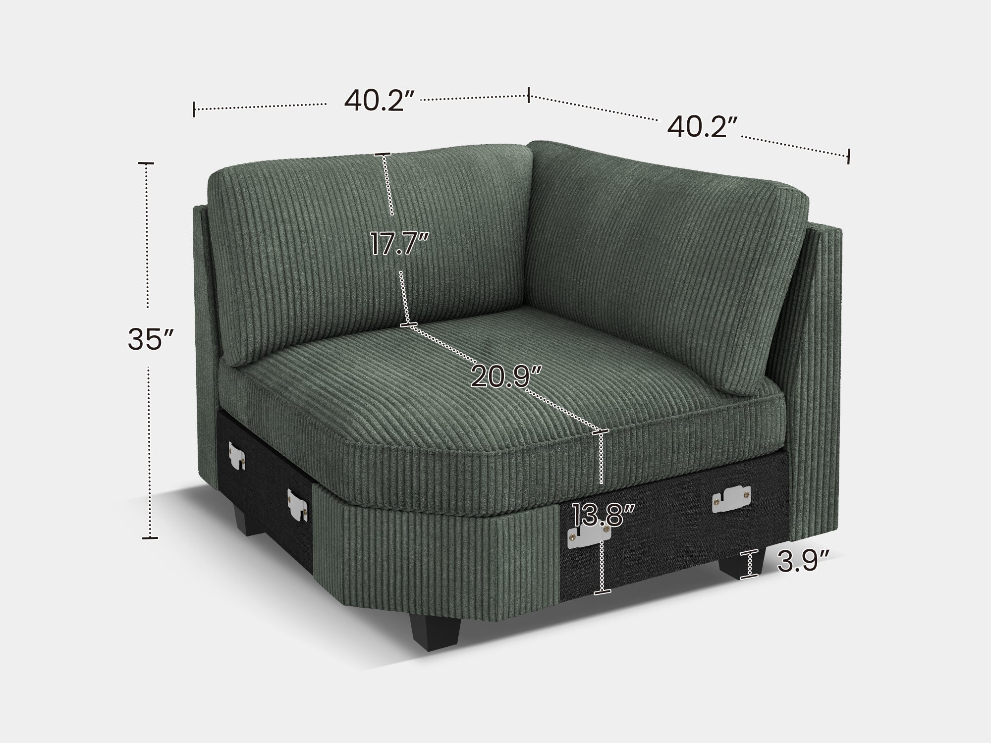 NOLANY 1 Piece Corduroy Modular Sectional Corner Seat