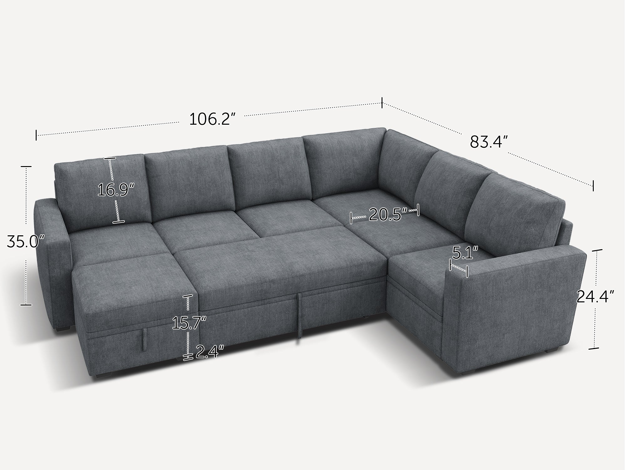 HONBAY Sleep Modular Sofa 7-Seat Sofa Bed with 4-Storage Space #Color_Bluish Grey