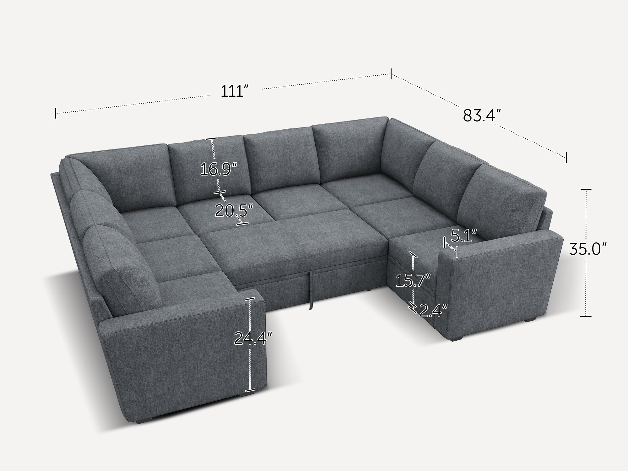 HONBAY 8-Piece Modular Sleeper Sectional With Storage Space #Color_Bluish Grey