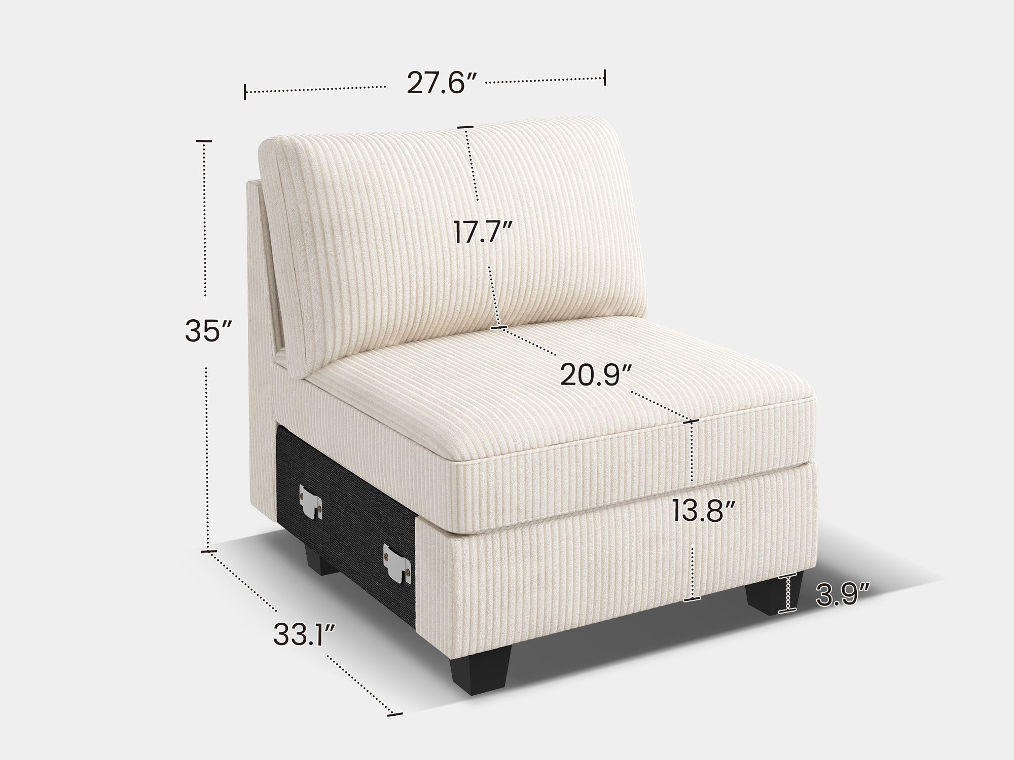 HONBAY 1 Piece Corduroy Modular Sectional Seat