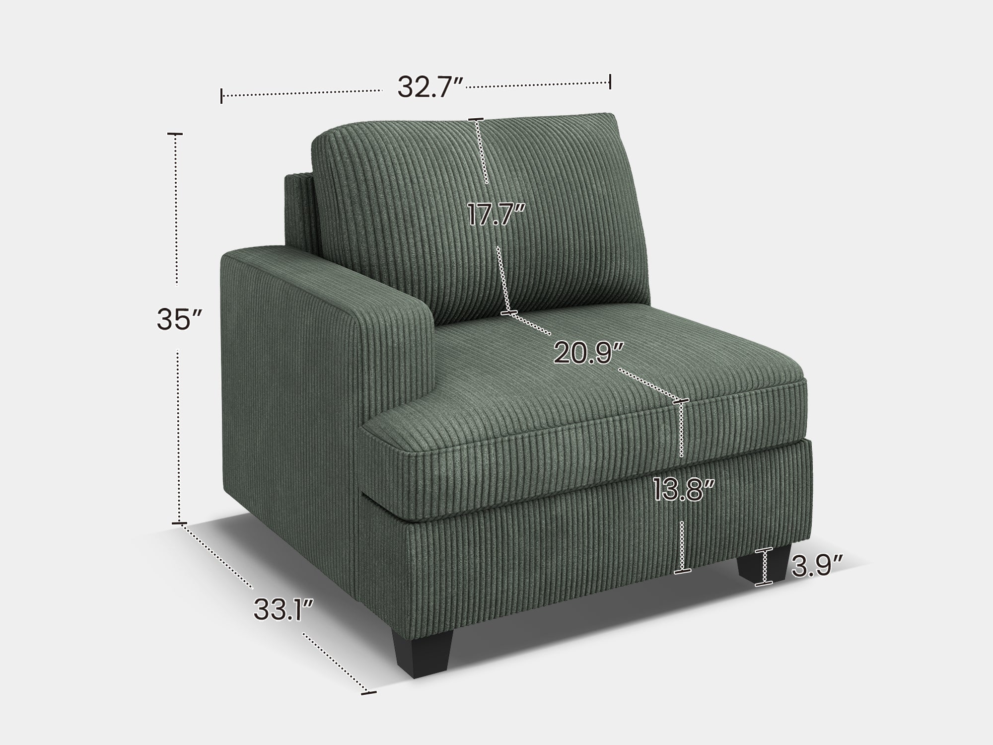 HONBAY 1 Piece Corduroy Modular Sectional Seat