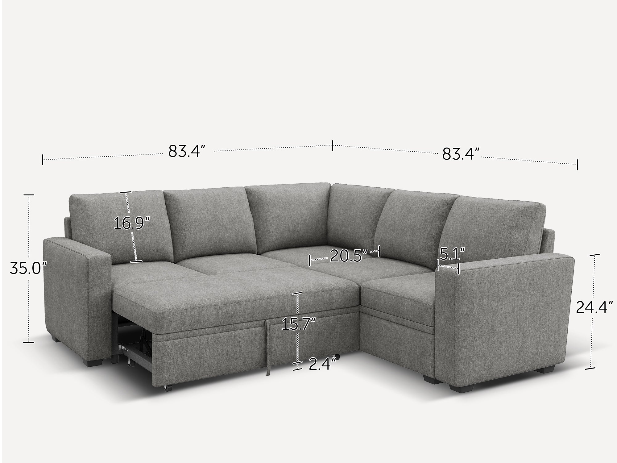 HONBAY 5-Piece Polyester Modular Sleeper Sectional With Storage Space #Color_Warm Grey