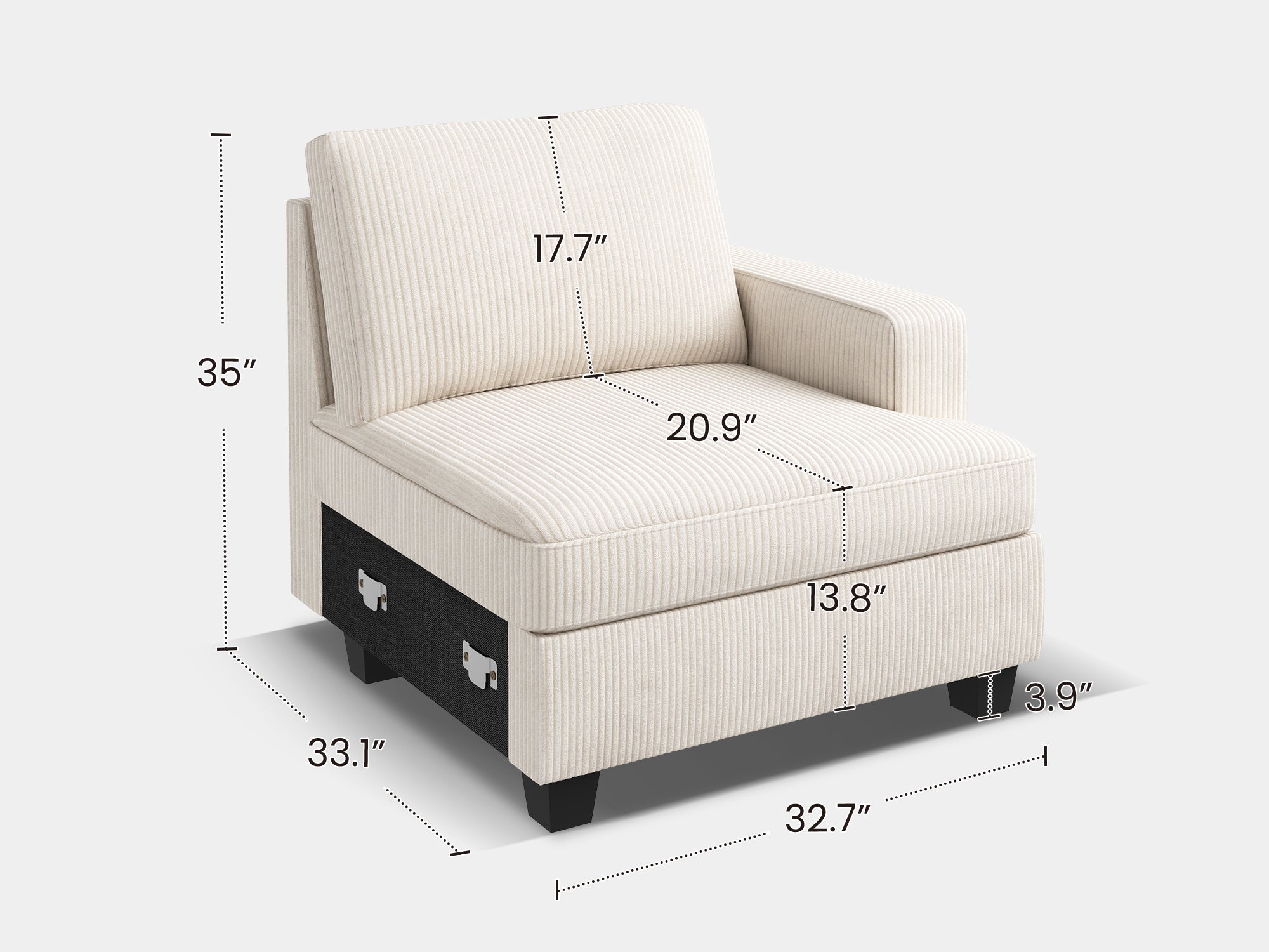 HONBAY 1 Piece Corduroy Modular Sectional Seat