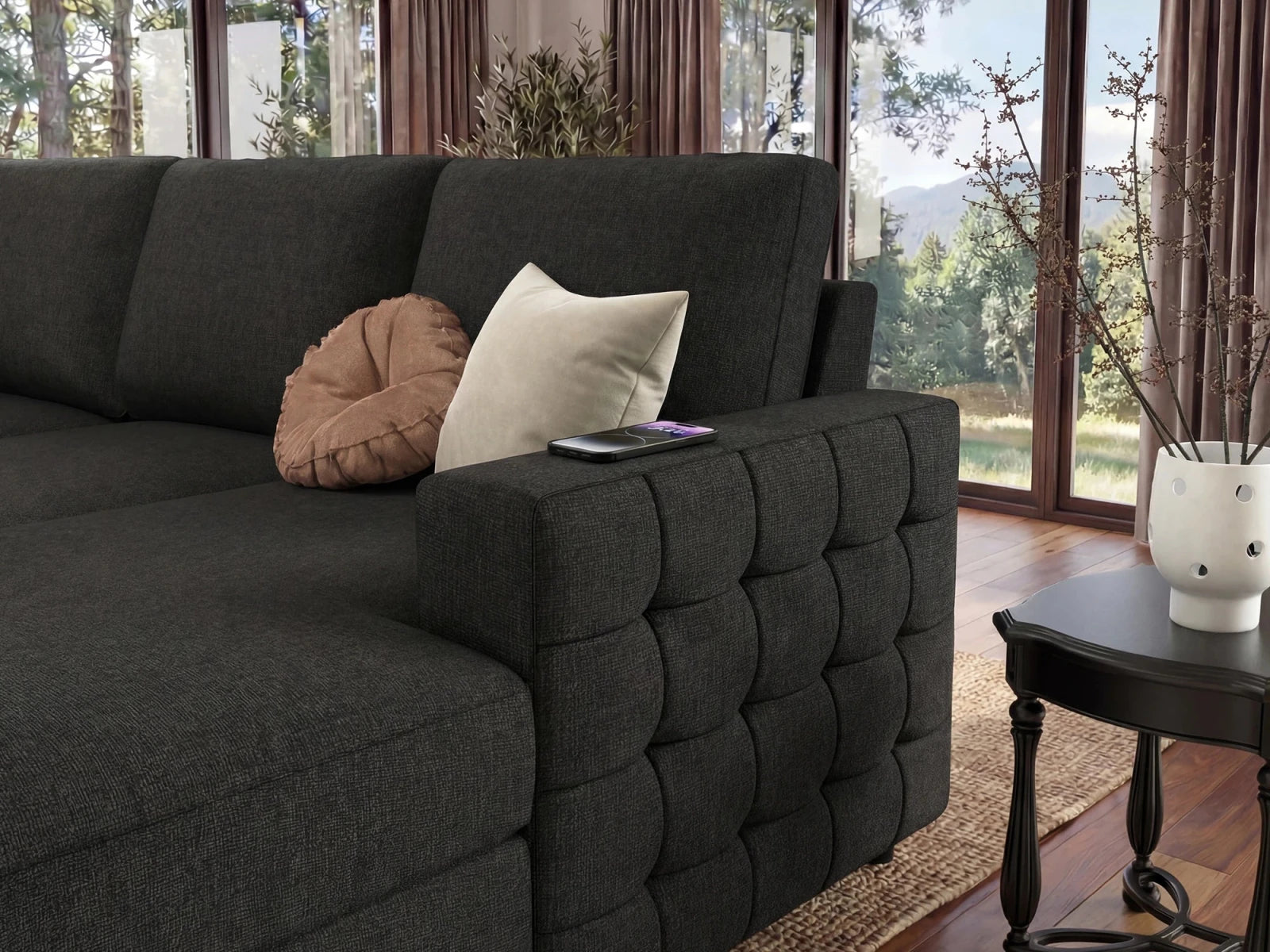 HONBAY 6-Piece Sleeper Sectional With Storage Space #Color_Dark Gray