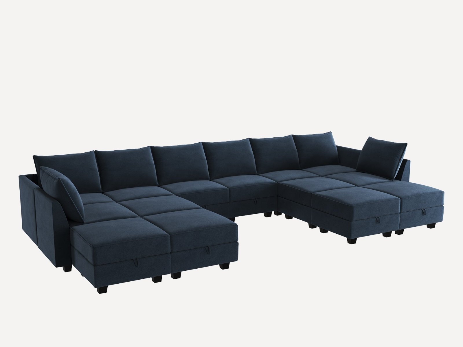 HONBAY 14-Piece Velvet Modular Sleeper Sectional Sofa With Storage Seat