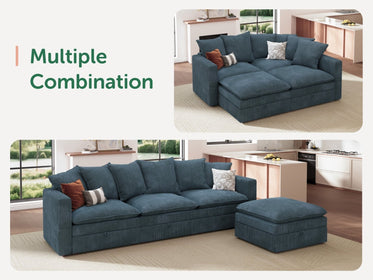 HONBAY 4-Piece Plush double-layer Cushion Corduroy Modular L-Shaped Sectional Cloud Sofa
#Color_Corduroy Blue
