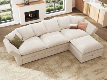 HONBAY 4-Piece Plush double-layer Cushion Corduroy Modular L-Shaped Sectional Cloud Sofa
#Color_Corduroy Beige