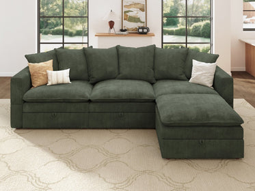 HONBAY 4-Piece Plush double-layer Cushion Corduroy Modular L-Shaped Sectional Cloud Sofa
#Color_Corduroy Green