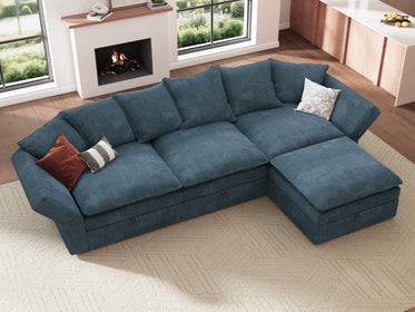 HONBAY 4-Piece Plush double-layer Cushion Corduroy Modular L-Shaped Sectional Cloud Sofa
#Color_Corduroy Blue