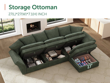 HONBAY 4-Piece Plush double-layer Cushion Corduroy Modular L-Shaped Sectional Cloud Sofa
#Color_Corduroy Green