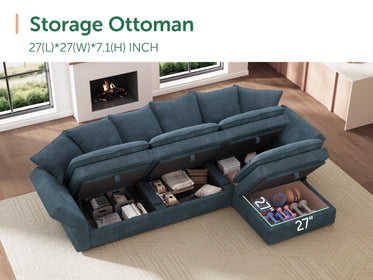 HONBAY 4-Piece Plush double-layer Cushion Corduroy Modular L-Shaped Sectional Cloud Sofa
#Color_Corduroy Blue