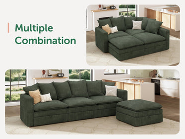 HONBAY 4-Piece Plush double-layer Cushion Corduroy Modular L-Shaped Sectional Cloud Sofa
#Color_Corduroy Green