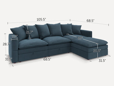 HONBAY 4-Piece Plush double-layer Cushion Corduroy Modular L-Shaped Sectional Cloud Sofa
#Color_Corduroy Blue