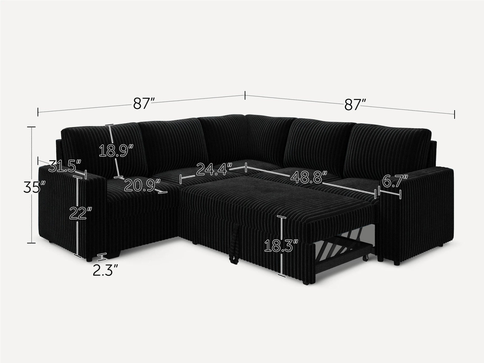 5-Piece Corduroy U-Shaped  Sleeper Sectional 
#Color_Wide Corduroy Black