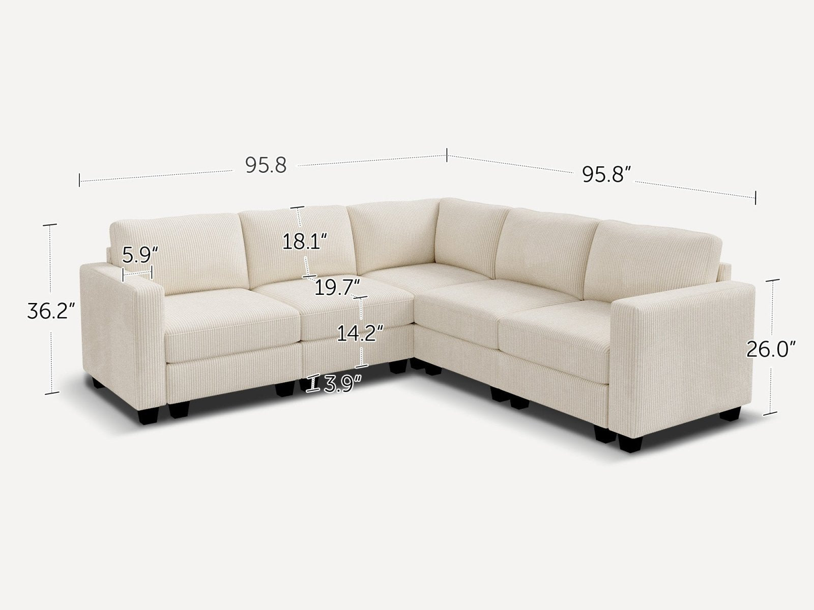 HONBAY 5-Piece Corduroy Modular L-Shaped Sectional Sofa
#Color_Corduroy Beige