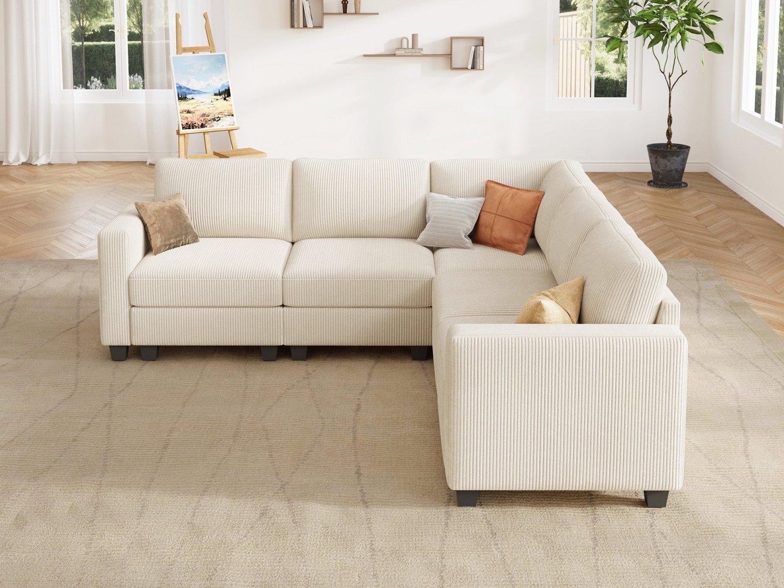 HONBAY 5-Piece Corduroy Modular L-Shaped Sectional Sofa
#Color_Corduroy Beige