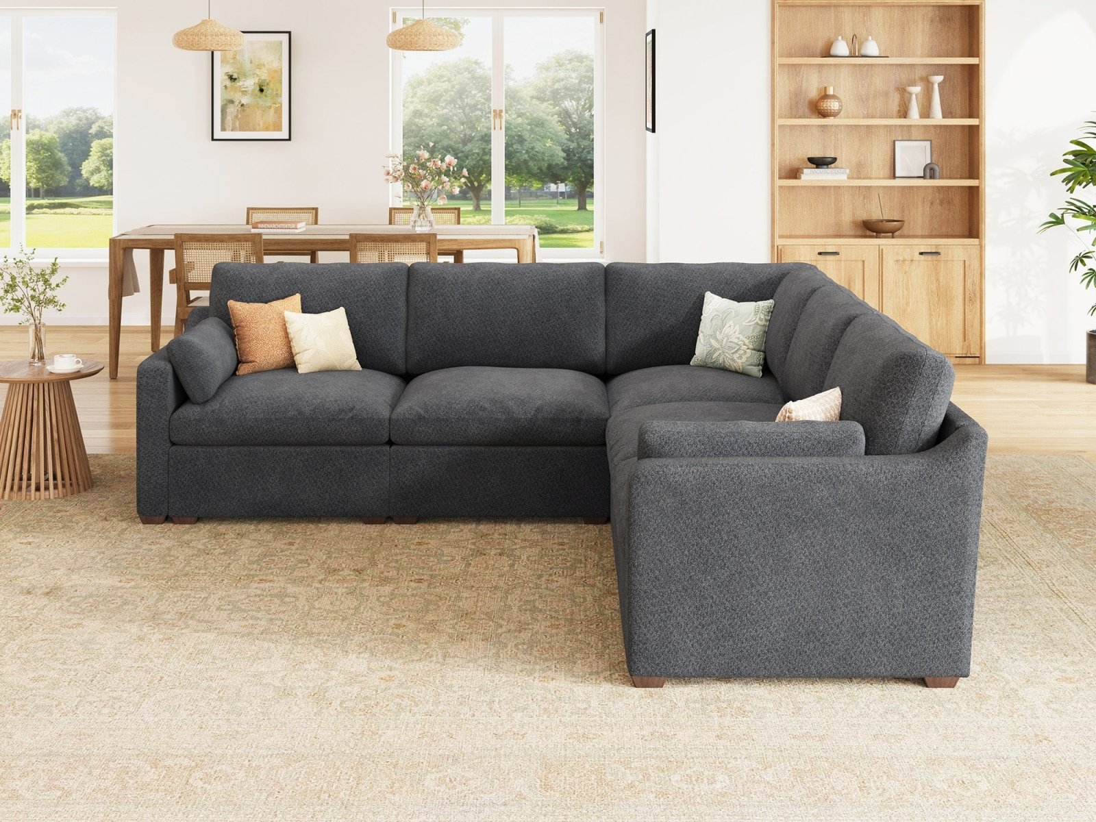 HONBAY 5-Piece Oversized Cloud Down-Filled Chenille Modular L-Shaped Sectional Sofa
#Color_Dark Grey