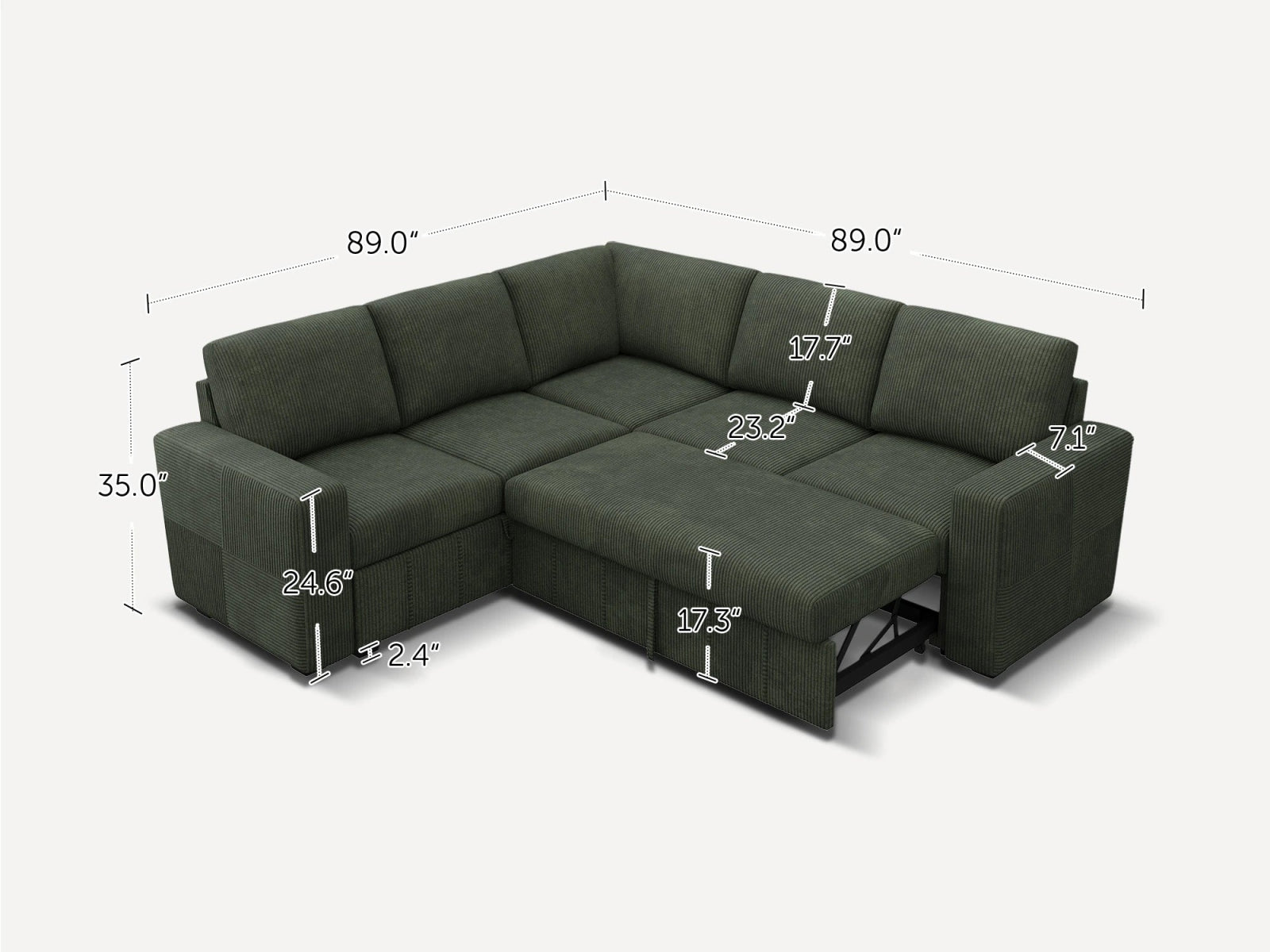 HONBAY 5-Piece Oversized Corduroy Pull-Out Sleeper Sectional Sofa with Storage & Block Arm