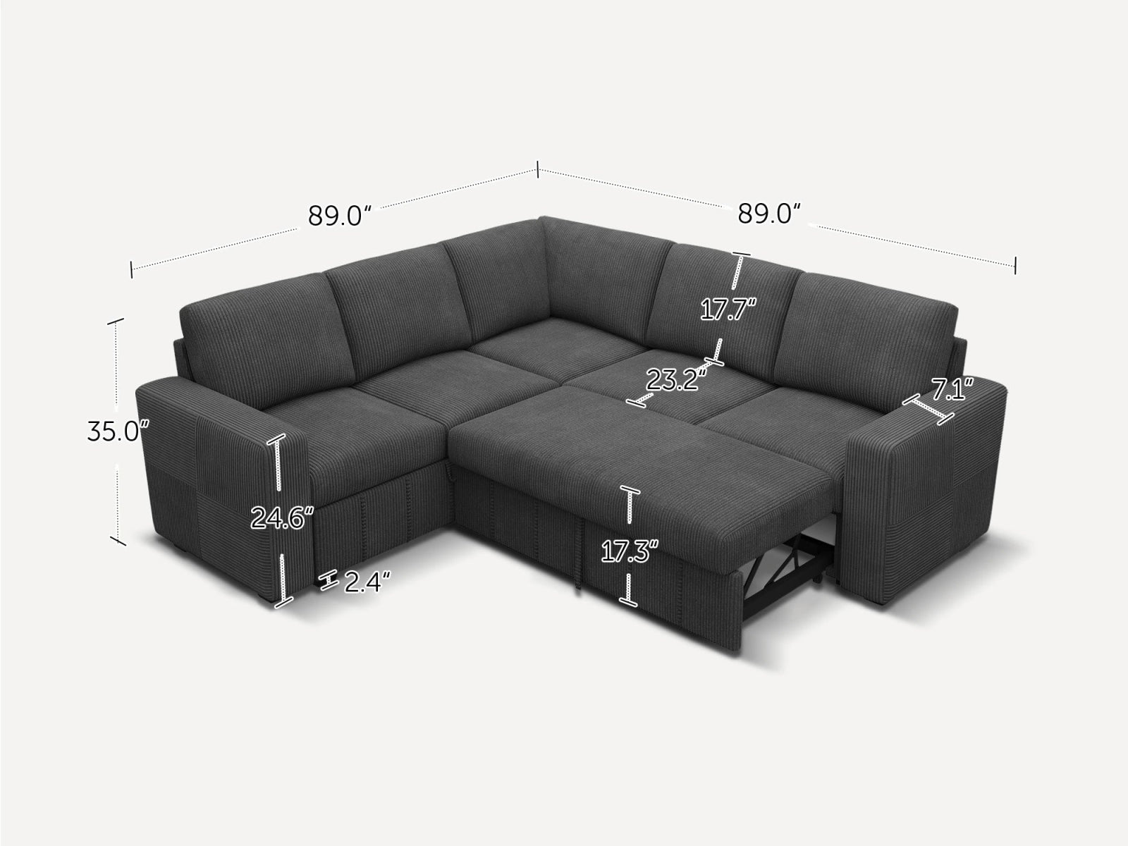 HONBAY 5-Piece Oversized Corduroy Pull-Out Sleeper Sectional Sofa with Storage & Block Arm