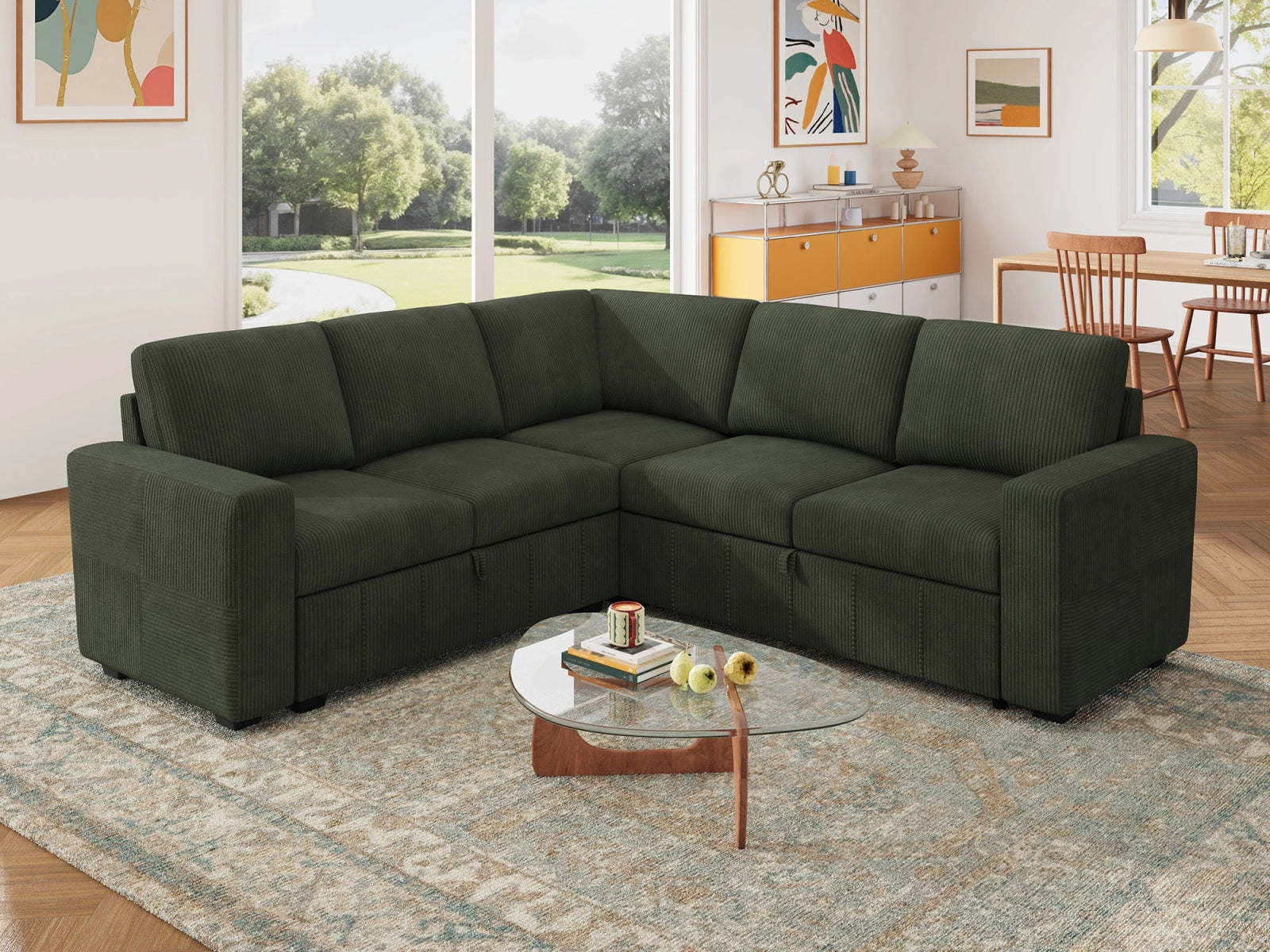 8-Piece Corduroy U-Shaped  Sleeper Sectional 
#Color_Corduroy Green