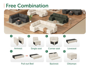 8-Piece Corduroy U-Shaped  Sleeper Sectional 
#Color_Corduroy Beige