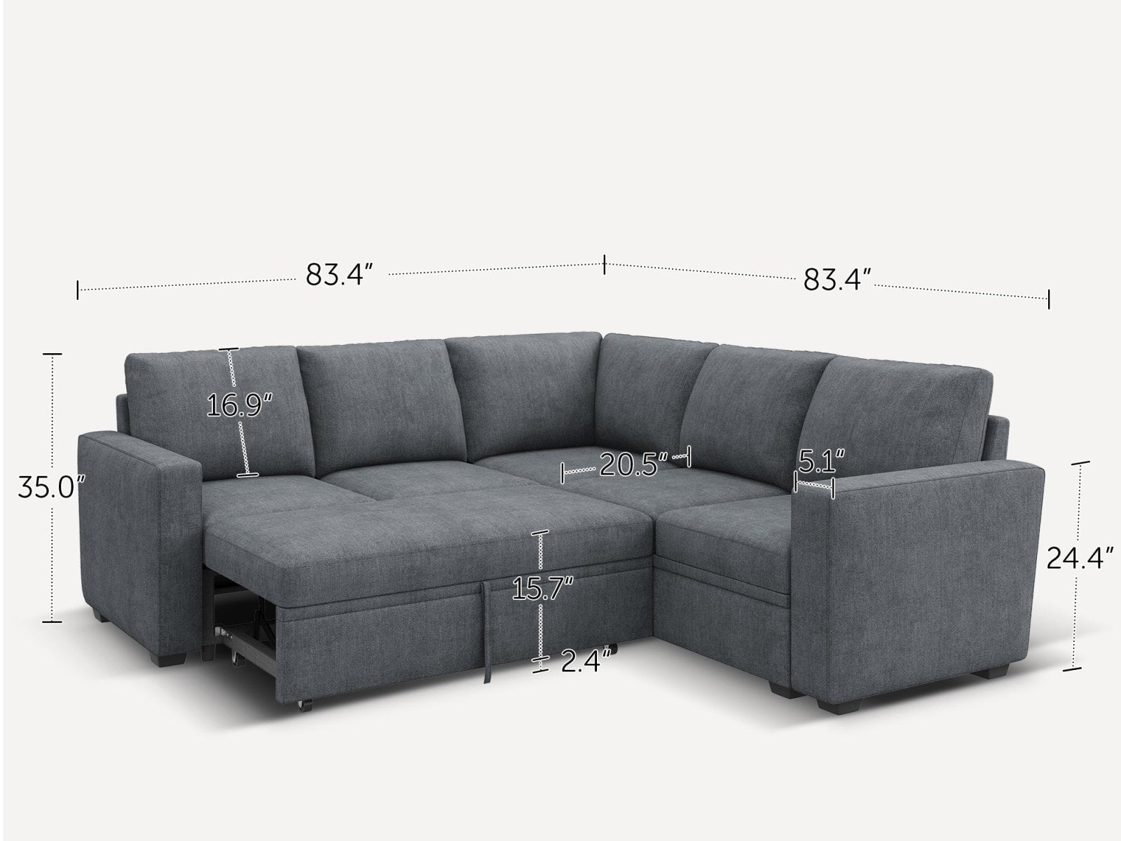 HONBAY 5-Piece Polyester Modular Sleeper Sectional With Storage Space #Color_Bluish Grey