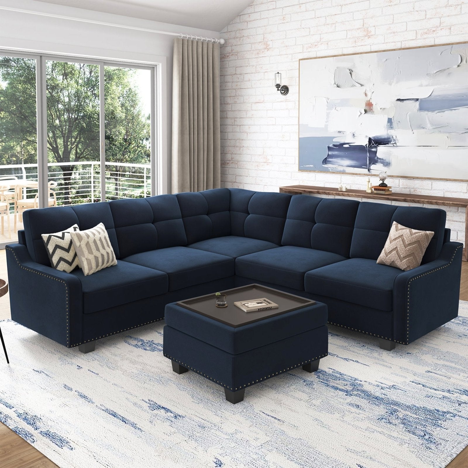HONBAY 5 Piece Velvet Convertible Sectional