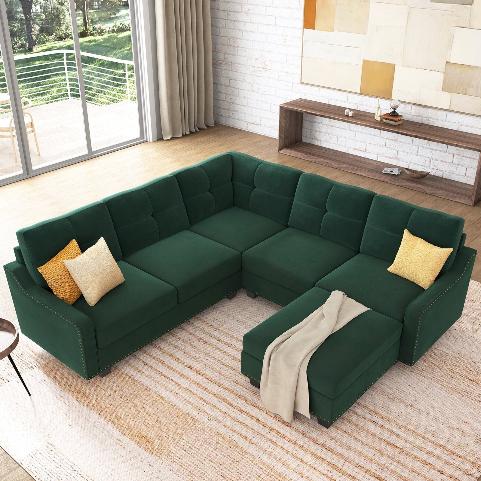 HONBAY 5 Piece Velvet Convertible Sectional