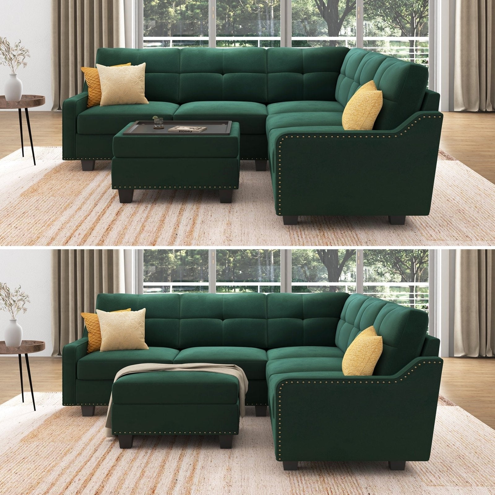 HONBAY 5 Piece Velvet Convertible Sectional