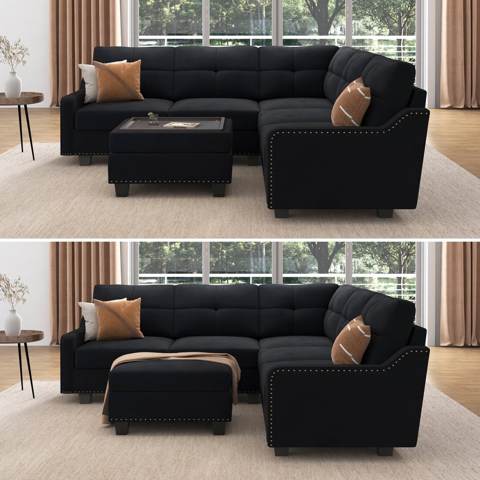 HONBAY 5 Piece Velvet Convertible Sectional