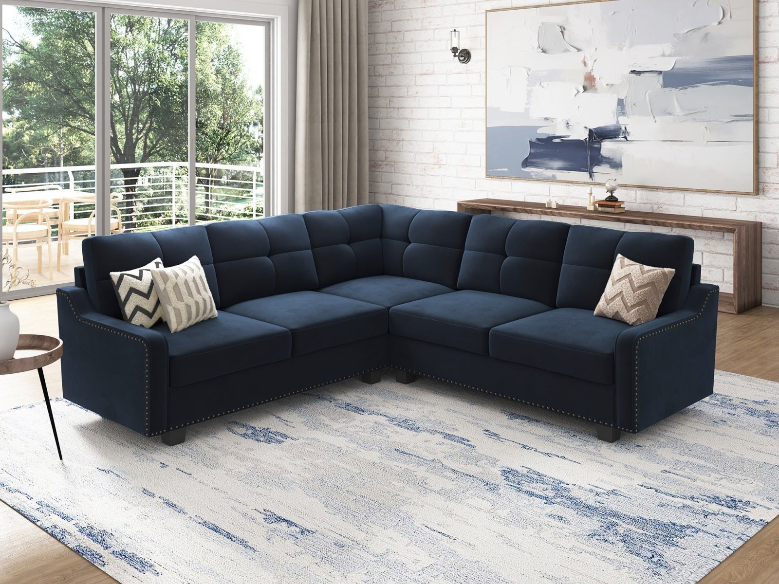 HONBAY 5 Piece Velvet Convertible Sectional