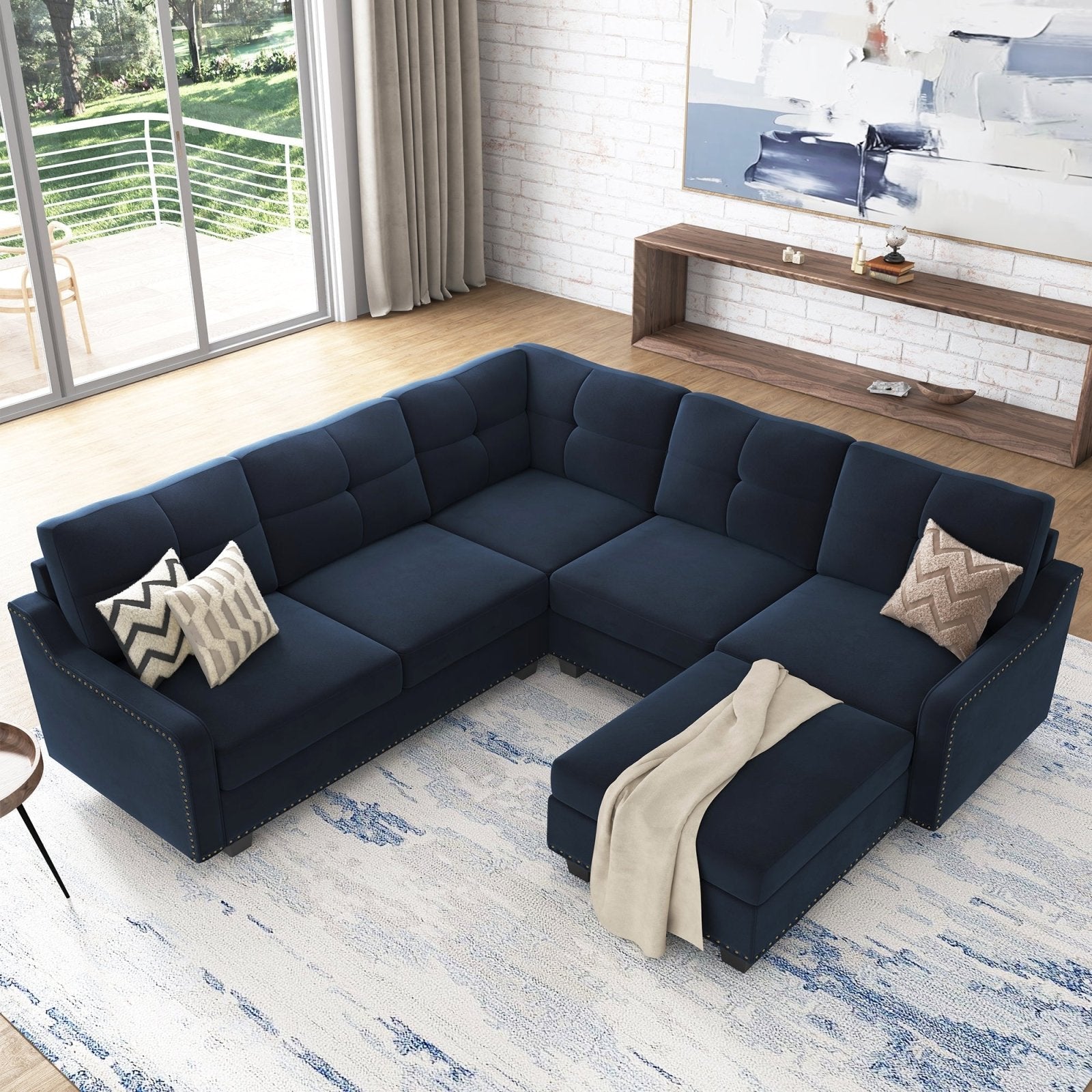 HONBAY 5 Piece Velvet Convertible Sectional