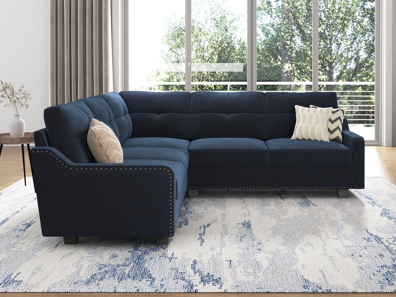 HONBAY 5 Piece Velvet Convertible Sectional