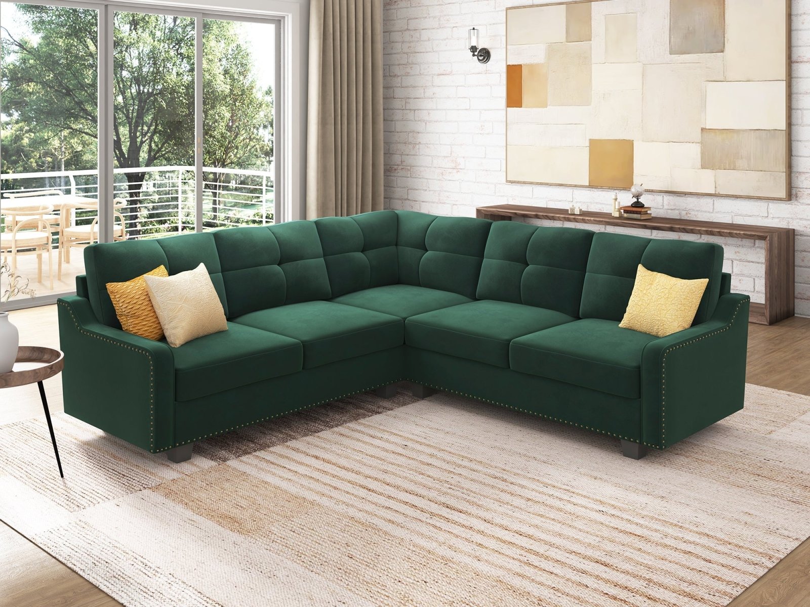 HONBAY 5 Piece Velvet Convertible Sectional