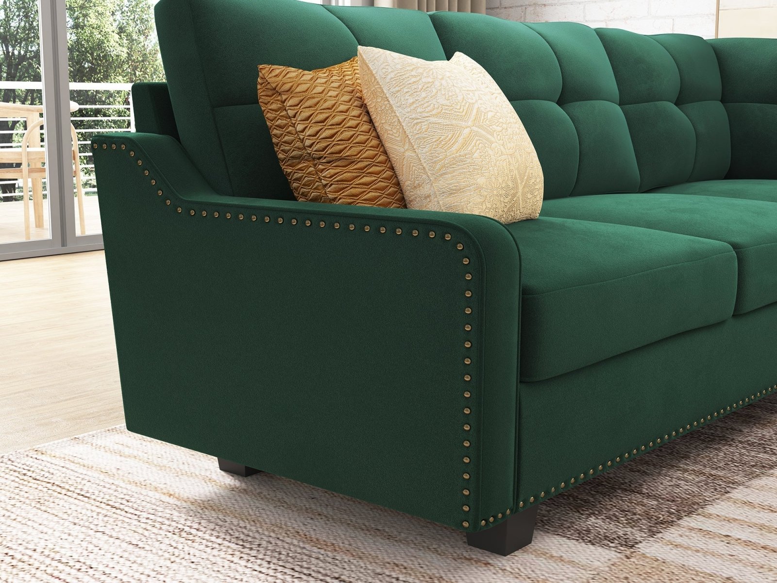 HONBAY 5 Piece Velvet Convertible Sectional