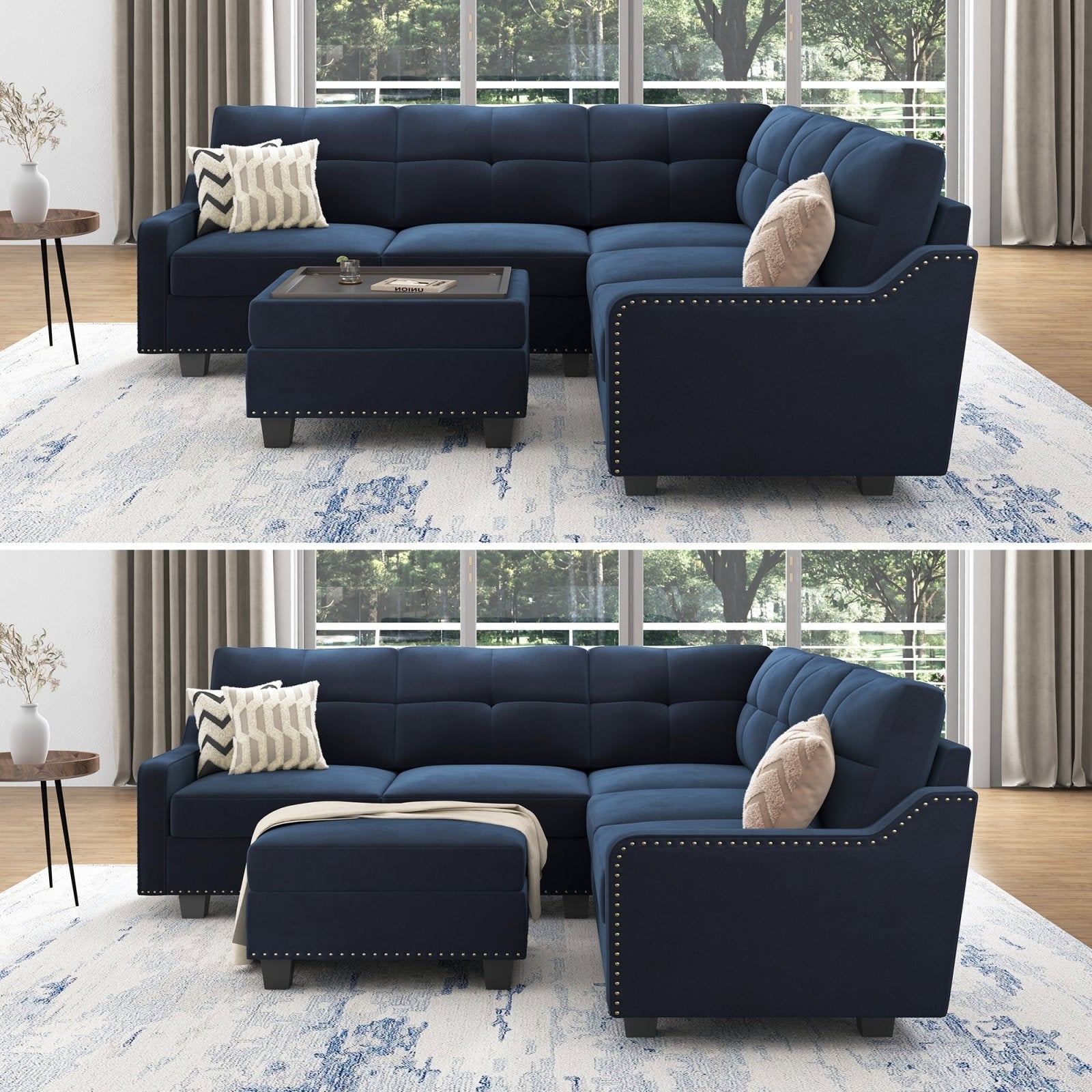 HONBAY 5 Piece Velvet Convertible Sectional