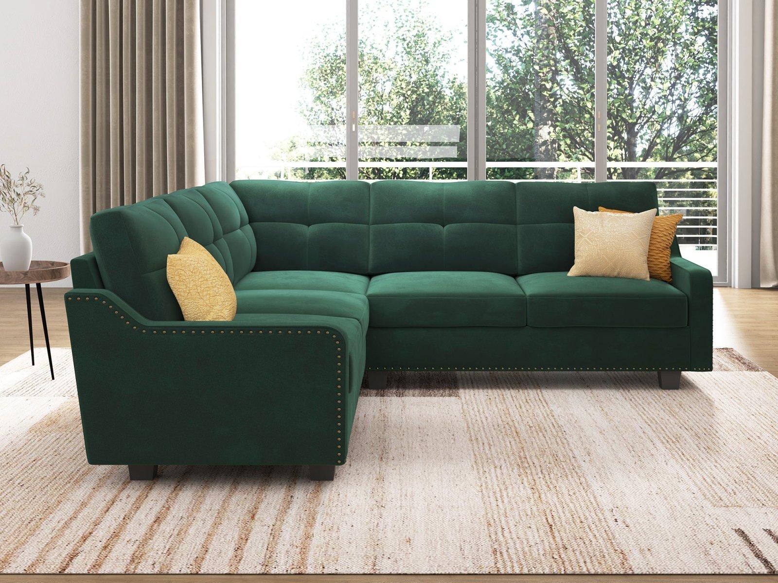 HONBAY 5 Piece Velvet Convertible Sectional
