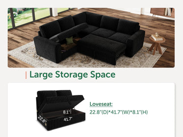 5-Piece Wide Plush Corduroy Modular Sleeper
 #Color_Black