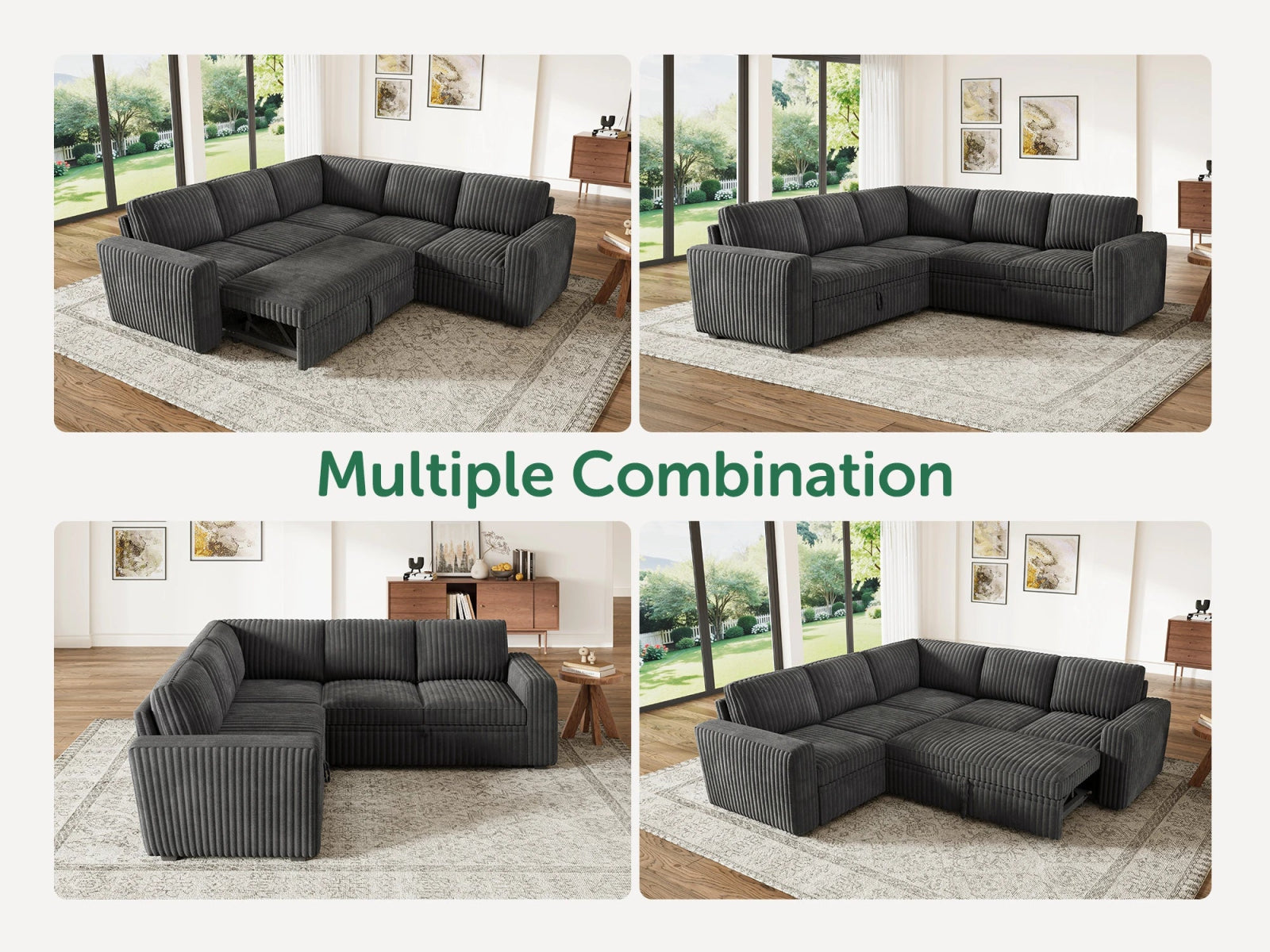 5-Piece Wide Plush Corduroy Modular Sleeper
 #Color_Gray