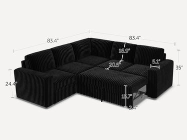 5-Piece Wide Plush Corduroy Modular Sleeper
 #Color_Black