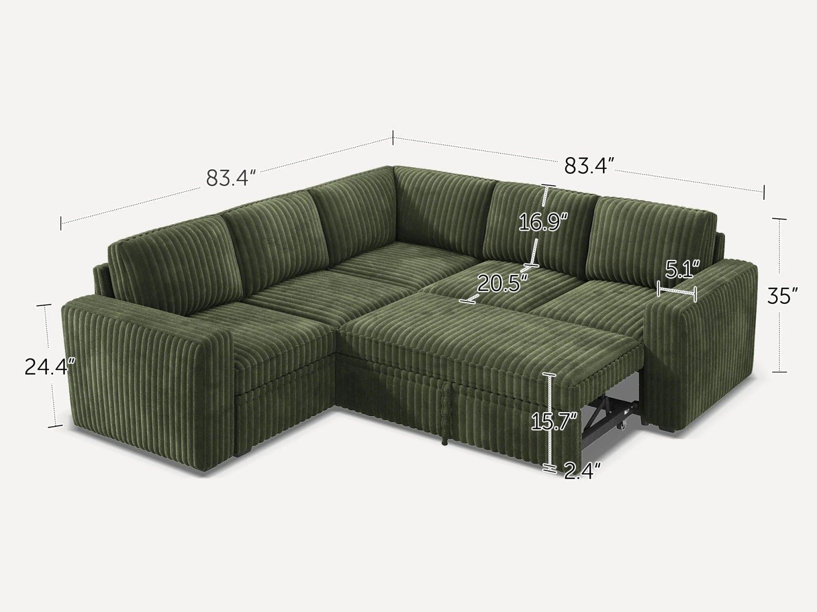 5-Piece Wide Plush Corduroy Modular Sleeper
 #Color_Green