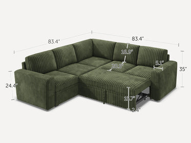 5-Piece Wide Plush Corduroy Modular Sleeper
 #Color_Green