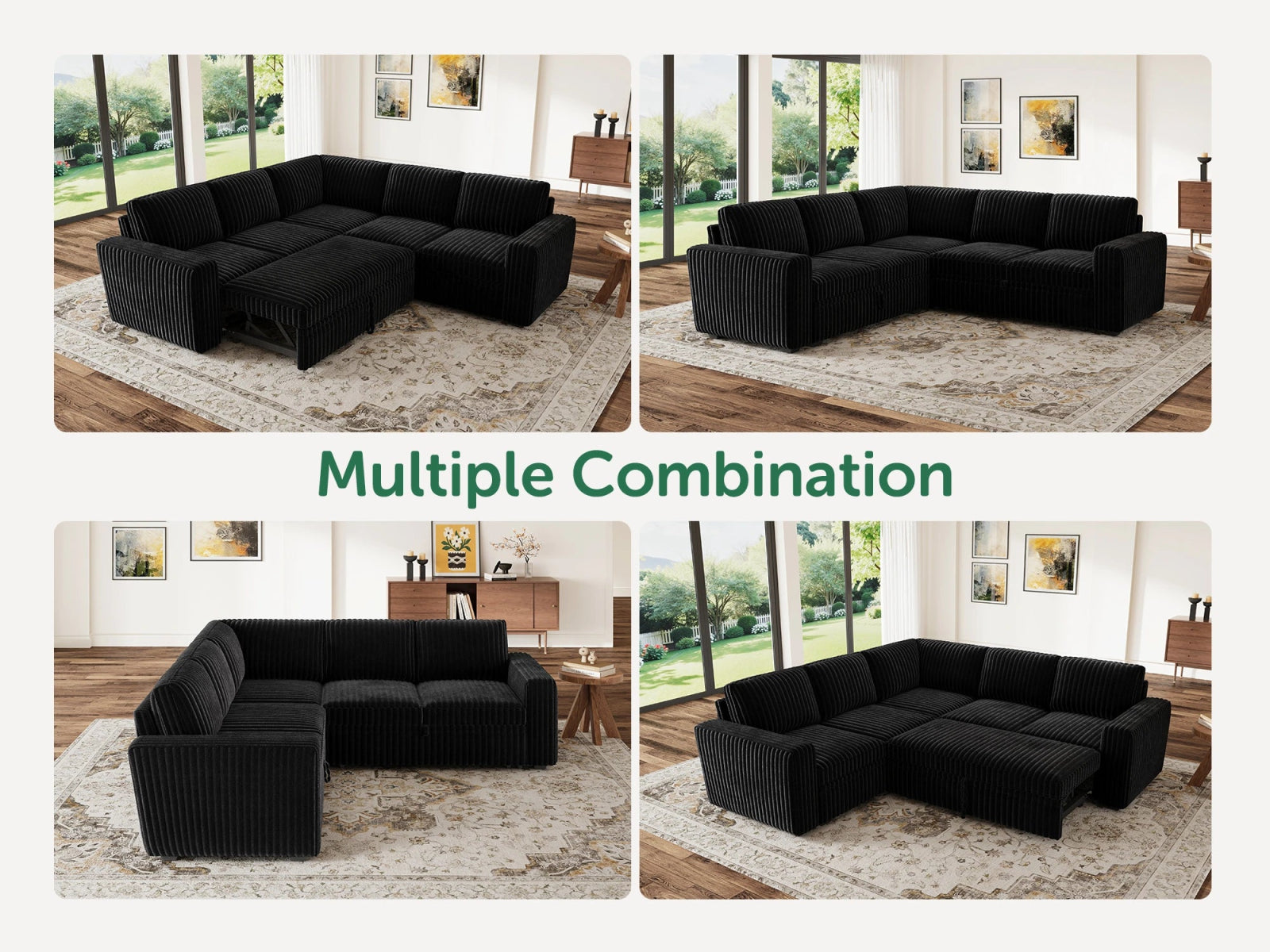 5-Piece Wide Plush Corduroy Modular Sleeper
 #Color_Corduroy Black
