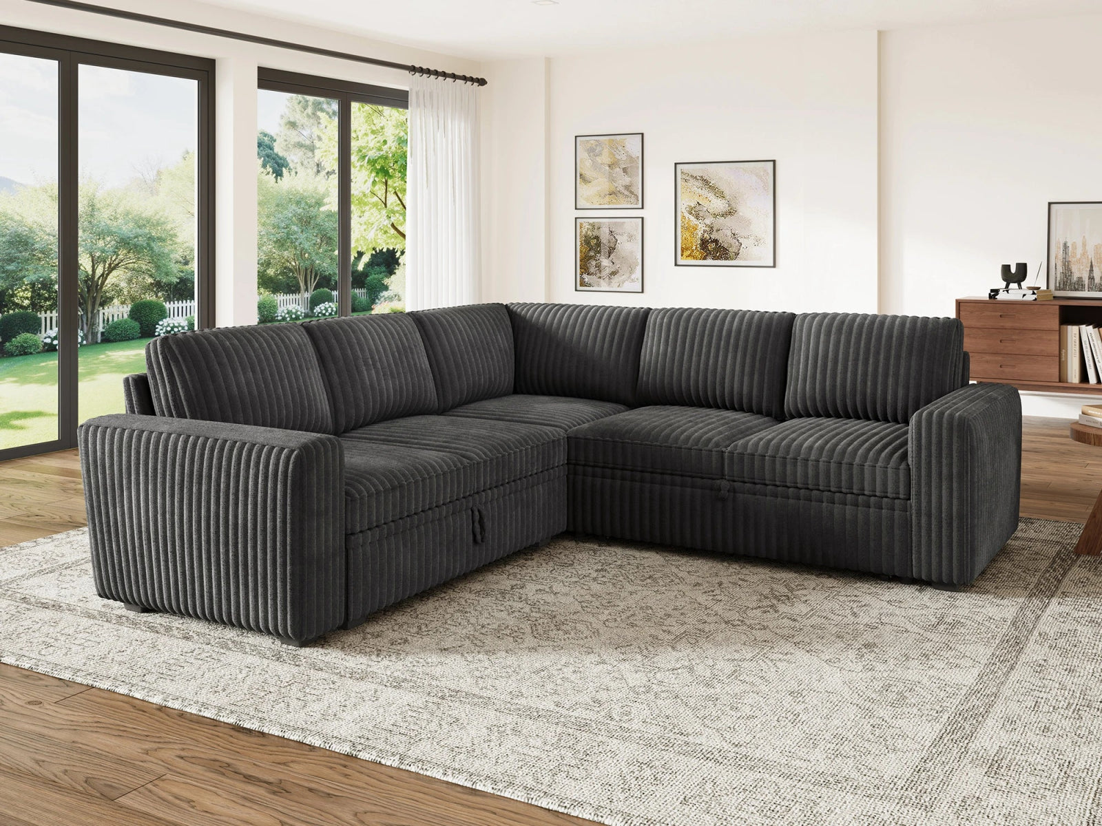 5-Piece Wide Plush Corduroy Modular Sleeper
 #Color_Gray