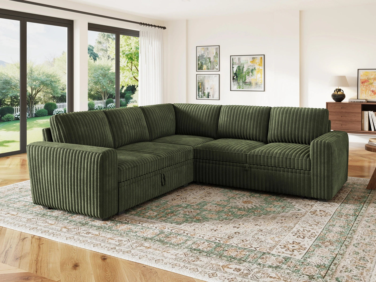 5-Piece Wide Plush Corduroy Modular Sleeper
 #Color_Green