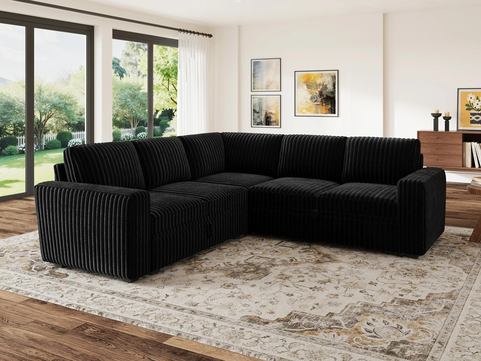 5-Piece Wide Plush Corduroy Modular Sleeper
 #Color_Corduroy Black