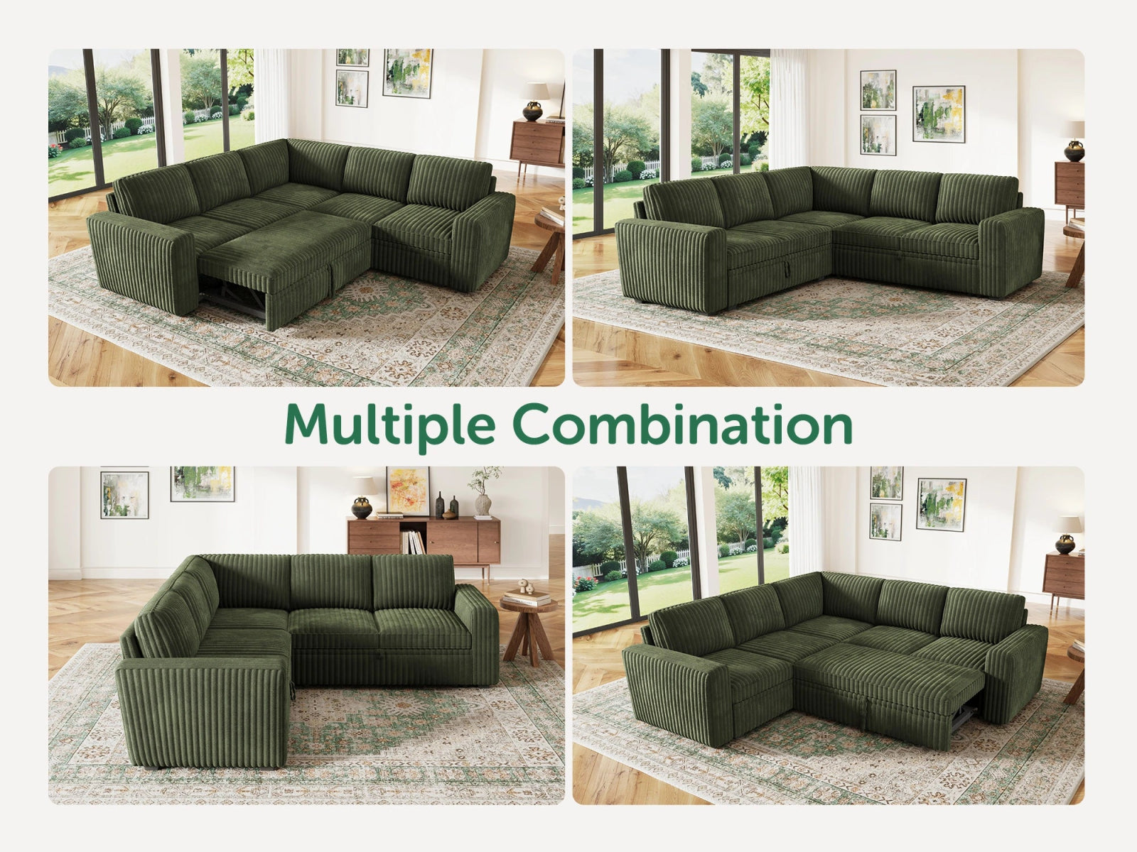5-Piece Wide Plush Corduroy Modular Sleeper
 #Color_Green