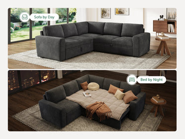 5-Piece Wide Plush Corduroy Modular Sleeper
 #Color_Gray